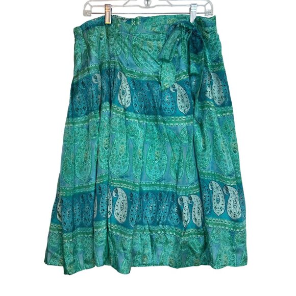 Banana Republic Women's 10 Silk Blend Paisley Boho Midi Wrap Skirt Turquoise - Picture 3 of 12